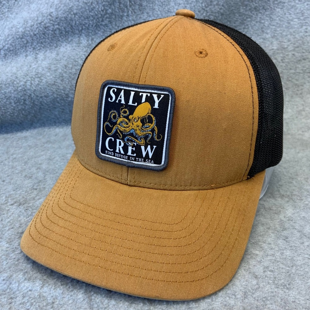 Octopus Patch Mens Tan Salty Crew Trucker Hat Snapback Mesh Cap OSFM